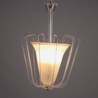 Vintage Deckenlampe aus Glas Italien der 40er Jahre