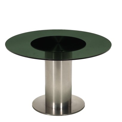 Vintage 1960s-70s Round Table Aluminium Glass Top Italy