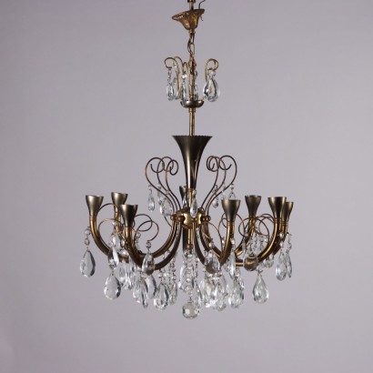 Chandelier, Brass and Crystal Chandelier
