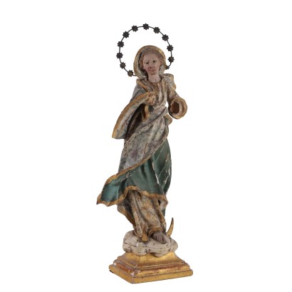 Antique Wooden Statue of the Virgin Mary Italy XVIII Century