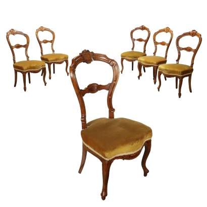 Group of Antique Chairs Louis Philippe Walnut Italy XIX Century