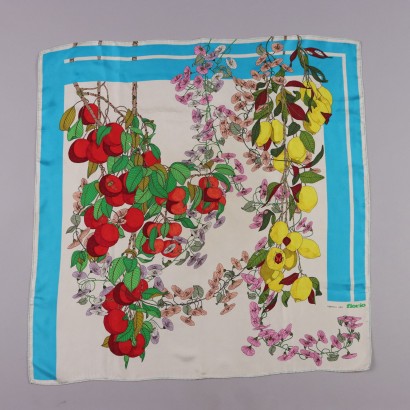 Vintage 1960s Scarf by Fiorio Flower Patterned Silk Italy