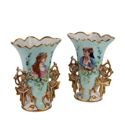 Paire de Vases pour Bouquet Anciens Porcelaine Europe '800-'900