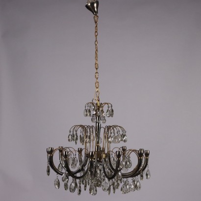 Antique 1930s-40s Chandelier Brass Crystal Italy