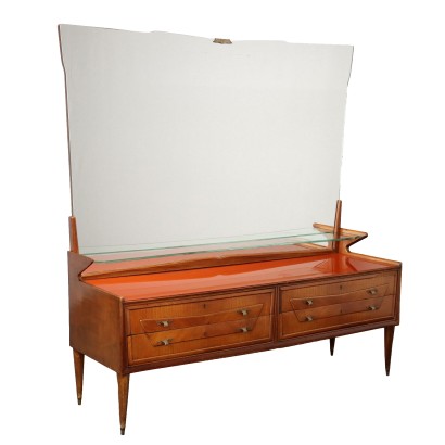 Vintage 1950s-60s Dresser with Mirror Walnut Veneer Italy