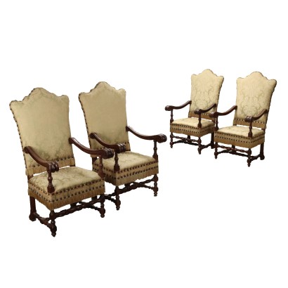 Group of Antique Baroque Style Armchairs Wood Italy XIX-XX Century