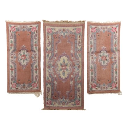 Group of 3 Antique Peking Carpets Wool Heavy Knot China 49 x 22 In