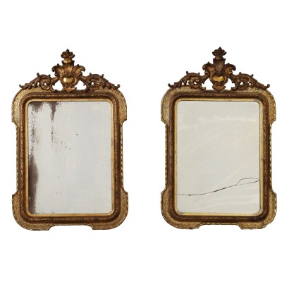 Pair of Antique Cabaret Mirrors Gilded Wood Italy XX Century