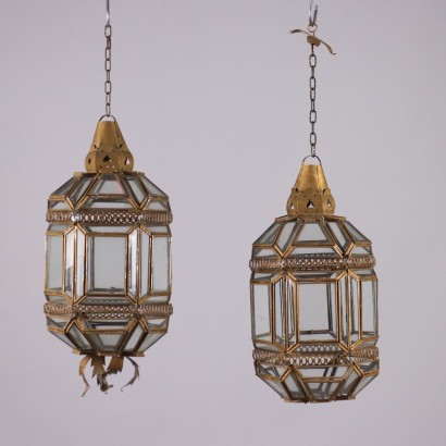Pair of Golden Metal Lanterns