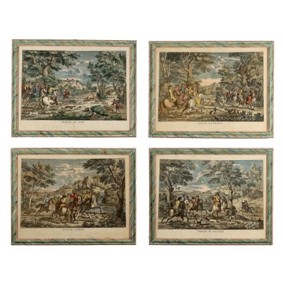 Groupe de quatre gravures XVIIIe, Groupe de quatre gravures avec scènes