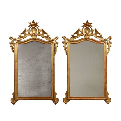 Paar Antike Umbertinische Spiegel aus Holz Italien des XIX Jhs