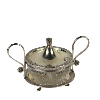 Antique Sugar Bowl Silver and Crystal Italy XX Century