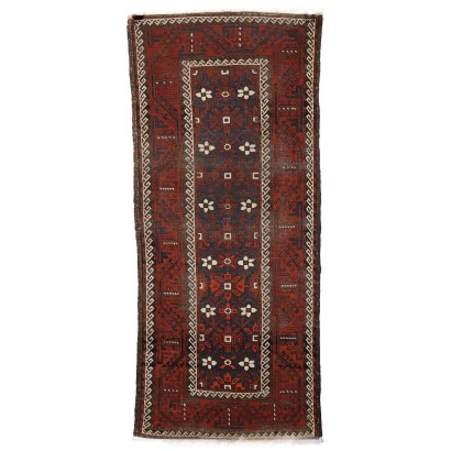 Antique Beluchi Carpet Wool Thin Knot Iran 86 x 37 In