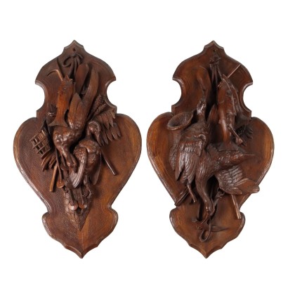 Pair of Wooden Panels with Hunting