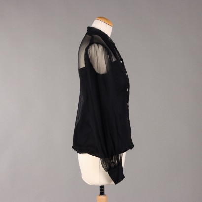 Vintage schwarze Voile-Bluse