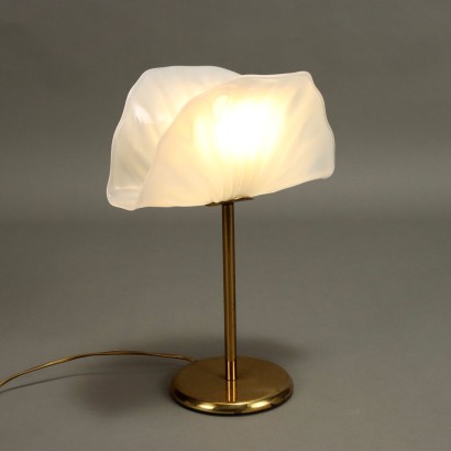 Vintage Tischlampe aus Messing Muranoglas der 80er Jahre
