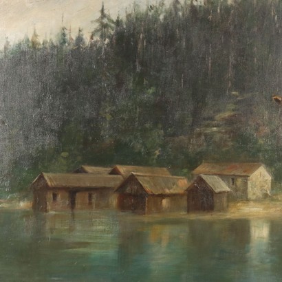 Peinture de paysage avec lac de montagne