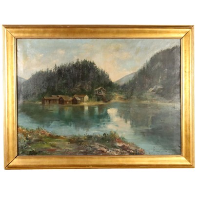 Peinture de paysage avec lac de montagne