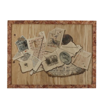 Trompe l'Oeil painting with stamp, Trompe l'oeil with prints and sp