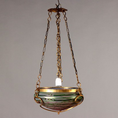 Antique Art Nouveau Chandelier Metal Glass Italy XIX-XX Century