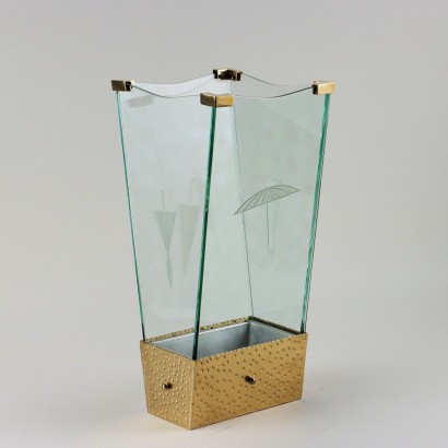 Vintage Regenschirmständer aus Eisen Messing Glas der 50er Jahre