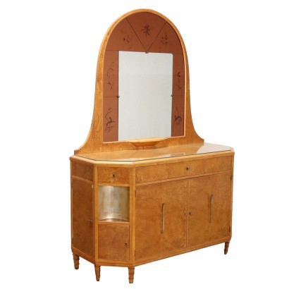 Vintage 1940s-50s Chest of Drawers with Mirror Briar Veneer Italy