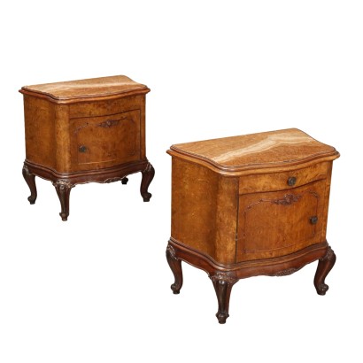 Pair of Antique Bedside Tables Veneered in Briar XX Century