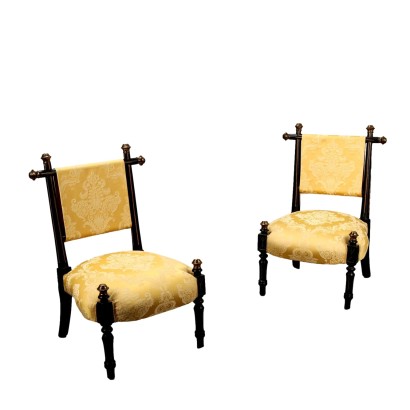 Pair of Antique Chairs Ebony Painted Wood Padding XX Century