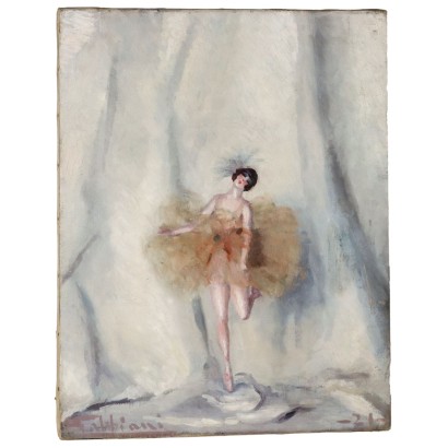 Modern Painting Signed Giacomo Gabbiani Dancer Oil on Canvas 1921