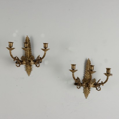 Pair of Antique Neoclassical Style Wall Lamps Bronze XX Century