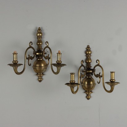 Paar Antike Wandlampen im Barockstil Bronze XX Jhd