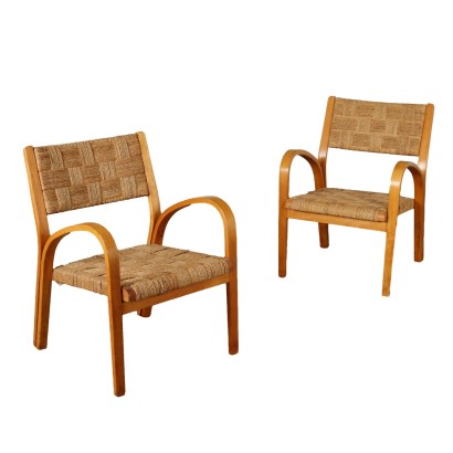 Paar Vintage Sessel aus Buchenholz Italien der 50er Jahre
