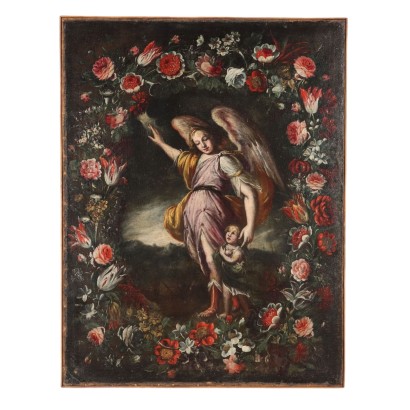 Antique Painting Religious Subject Oil on Canvas XVII Century