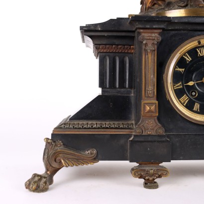 Horloge Triptyque en Marbre Noir et Bron