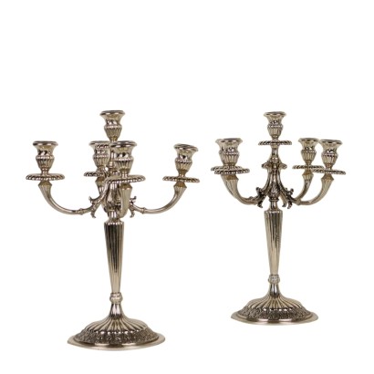 Pair of Antique Silver Candle-Holders Man. Milan Italy XX Century