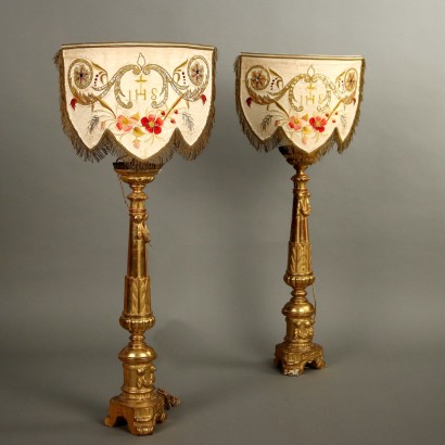 Paar Antike Kerzenhalter im Empire Stil Buchenholz des XIX Jhs