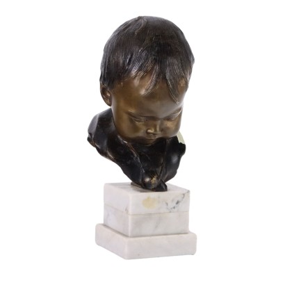 Antike Skulptur Kopf eines Kindes B. Balestrieri Bronze des XX Jhs