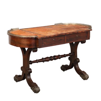 Antique Writing Desk Exotic Wood Bronze England XIX Century