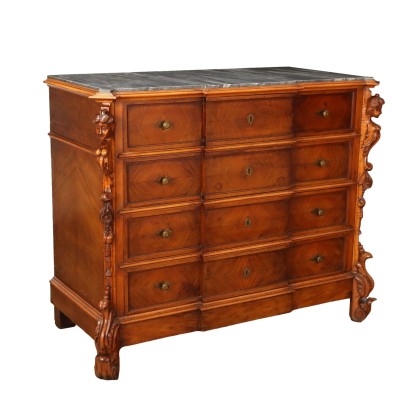 Commode Umbertino Ancienne Bois Marbre XIXe Siècle