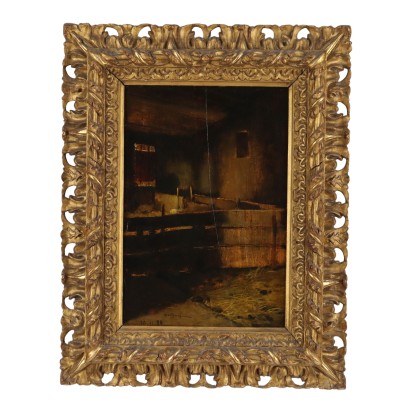 Antique Painting Lorenzo Delleani Oil on Hardboard 1889