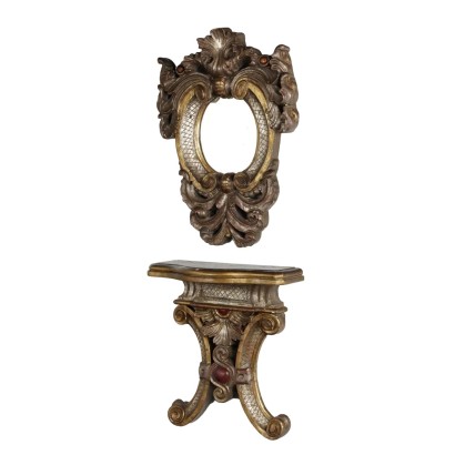 Antique Shelf with Mirror Carved Wood Italy XX Century