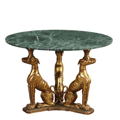Table ronde avec sculptures de lévriers