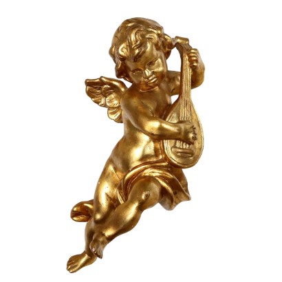 Musician Putto in Carved and Gilded Wood