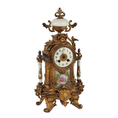 Antique Countertop Clock Gilded Antimony France XIX Century