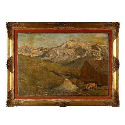 Modern Painting Signed G. Federici Mountain Landscape Oil on Canvas