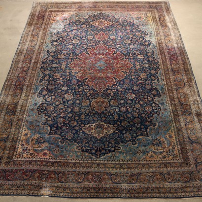 Antique Mashad Carpet Cotton Wool Thin Knot Iran 224 x 138 In