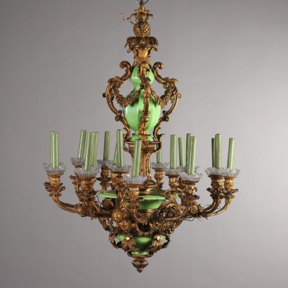 Antiker Napoleon III Kronleuchter aus Vergoldetem Holz des XIX Jhs