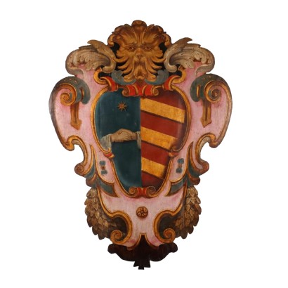Antikes Großes Barockes Wappen aus Pappel Florenz des XVIII Jhs