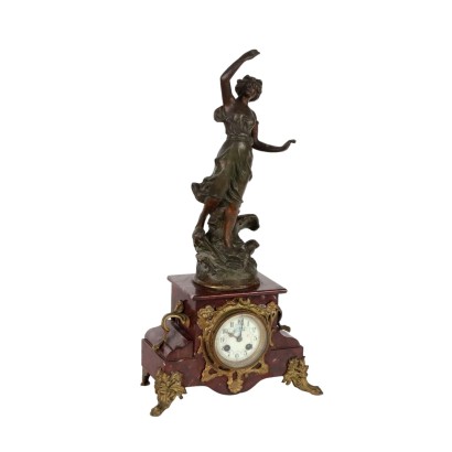 Antique Countertop Clock Red Marble France XIX Century