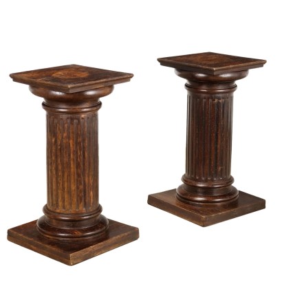 Paar Antike Säulen Umbertinische Stil Buchenholz des XIX Jhs